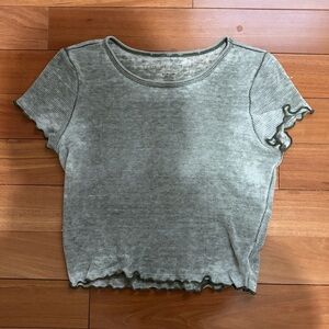 Olive Green Cropped American Eagle Short Sleeve Tee